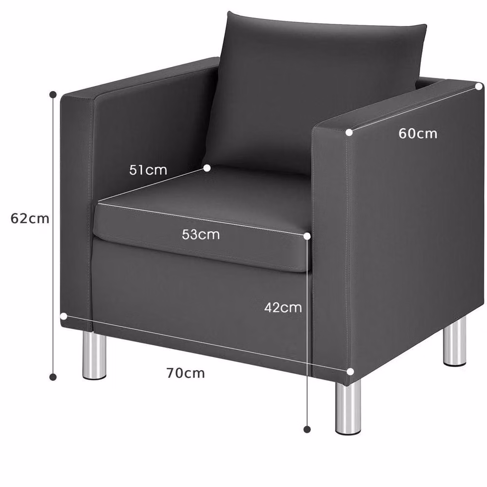 EONLION Grey PU Leather Upholstered Single Sofa Seat with Armrests and Solid Wood Frame, Width: 100 cm – 2
