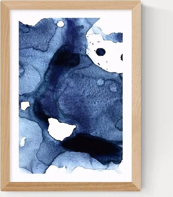East End Prints Abstract Modern Ink Framed Art Print in Sand and Blue