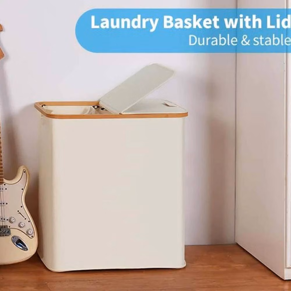 PAWNORA Beige Bamboo Laundry Hamper with Lid – 3