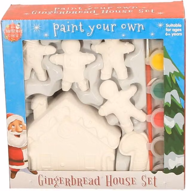 KDMD Paint Your Own Gingerbread House Kit, Pack of 3, White Ceramic Christmas Tabletop Craft for Children – 1