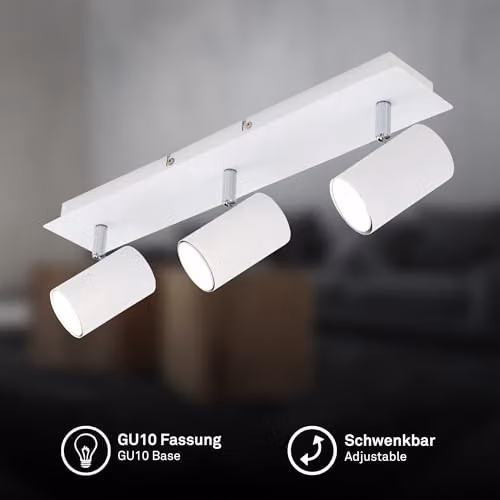 Briloner White Metal Ceiling Spotlight with 3 Adjustable GU10 Bulbs, Max 40W – 2
