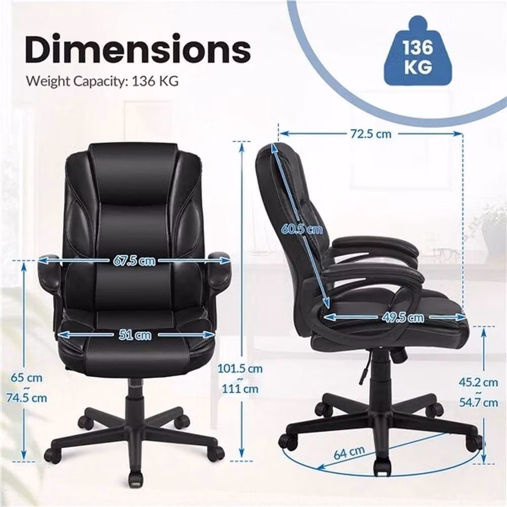 KORVIXA Executive Desk Chair in Black with Lumbar Support and Headrest – 2