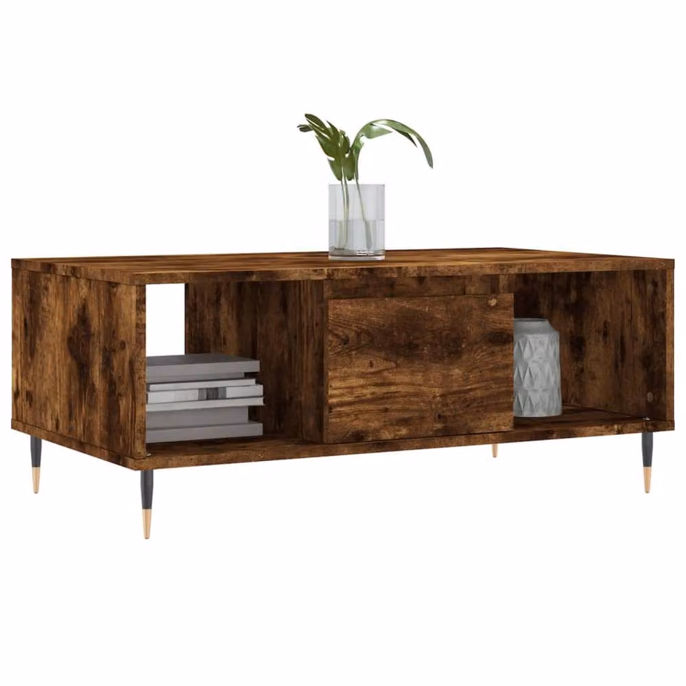 Berkfield Home Modern Rectangular Coffee Table in Smoked Oak Brown, W/D/H: 90 x 50 x 36.5 cm – 3