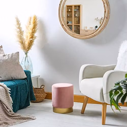 Harbour Housewares Pink Velvet Cylindrical Round Pouffe, Diameter: 29 cm, Height: 36 cm – 2