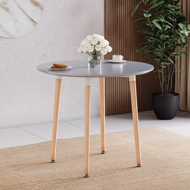 Vida Designs Batley Round 4 Seater Dining Table in Grey with Solid Beech Wood – 1
