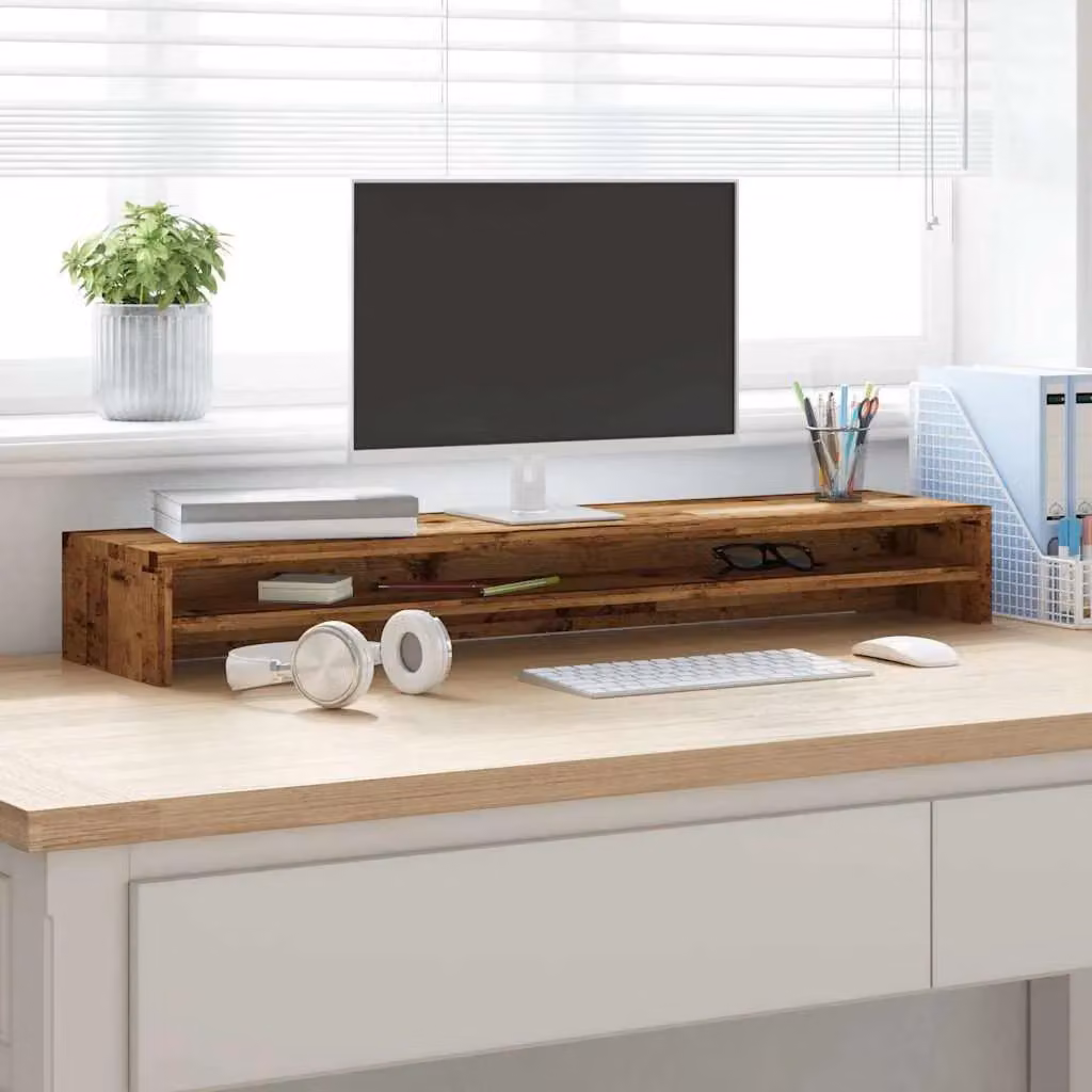 Berkfield Home Monitor Stand in Old Wood Brown, W/D/H: 100 x 24 x 13 cm – 3
