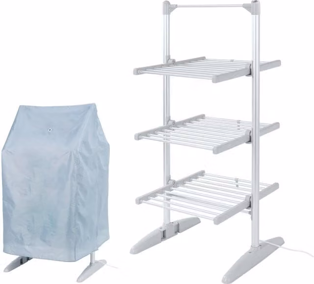 Rediffusion 3 Tier Compact Heated Clothes Airer with Cover, Silver, H x W x D: 130 x 58 x 58 cm – 1