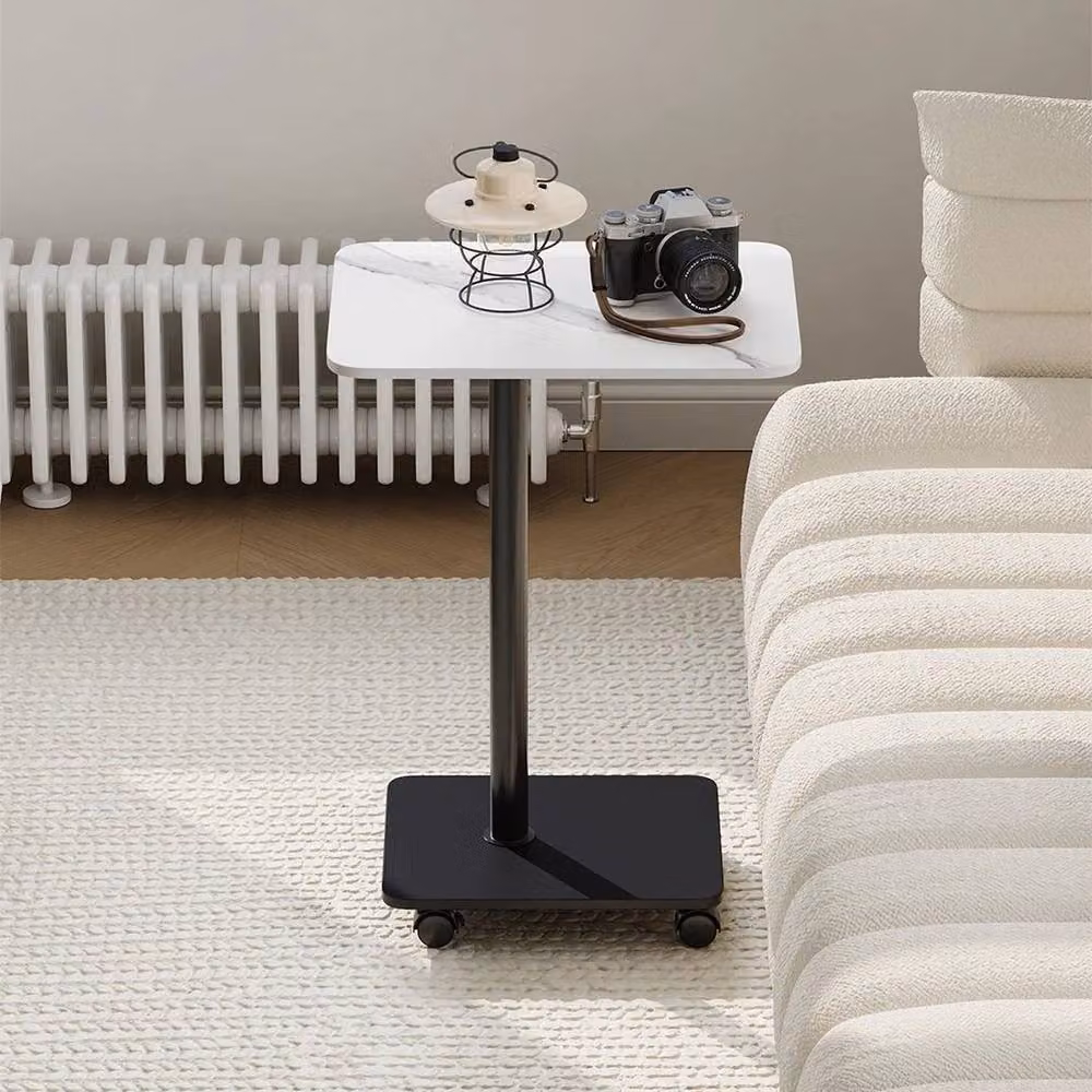 Kelvenix 2-Tier Mobile Side Table with Wheels in White Marble Effect – 3