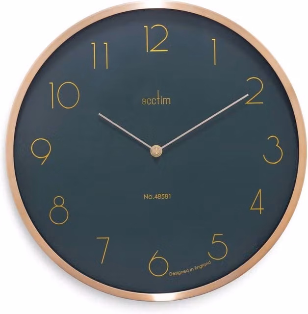 Acctim Madison Modern Round Quartz Wall Clock with Brushed Metal Case in Bottle Green, Diameter: 35 cm
