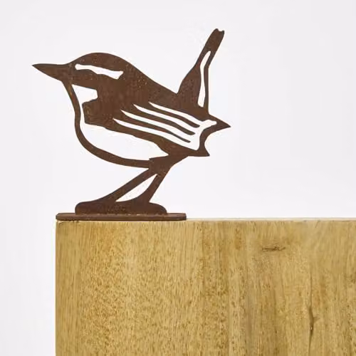 Homescapes Rustic Brown Steel Eurasian Wren Bird Garden Fence Topper – 4