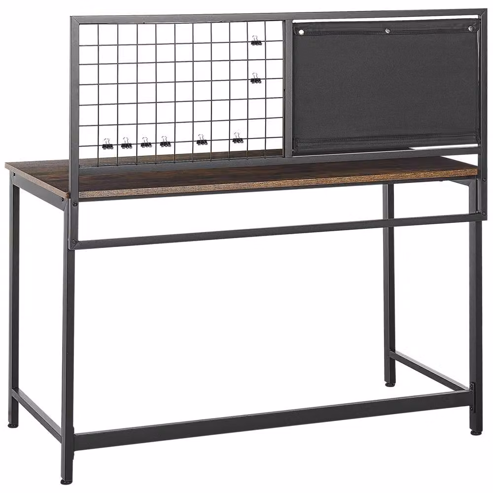 Wyld and Coco Writing Desk with Built-in Memo Board, Black Frame and Dark Wood Top, W: 121 cm, D: 60 cm, H: 60 cm – 4