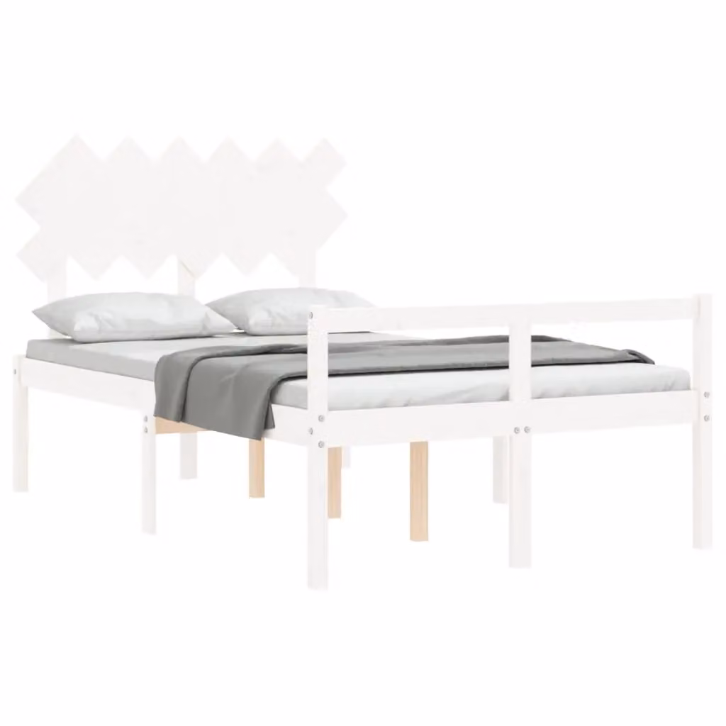 Berkfield Home Double Bed Frame with Headboard in White Solid Pine Wood, W/D/H: 140 x 200 cm – 2