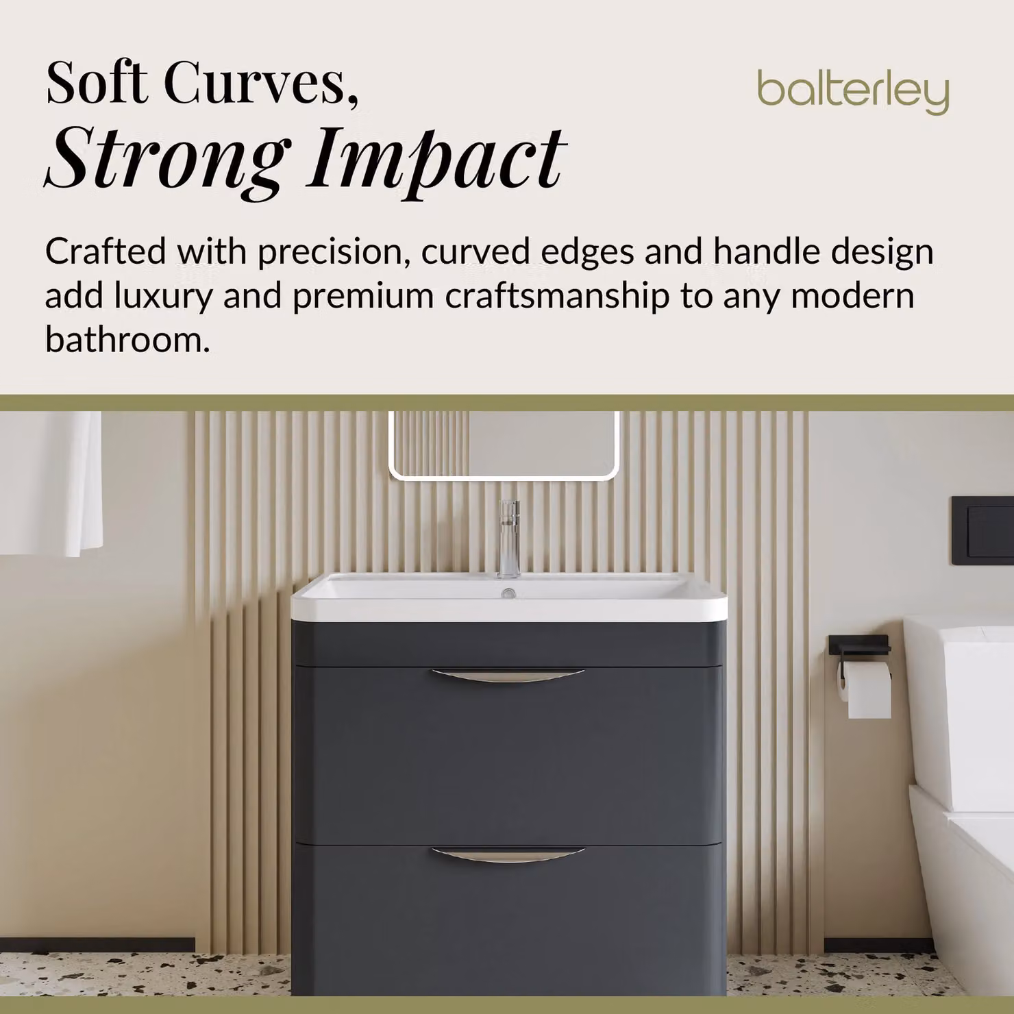 Balterley Contemporary 2 Drawer Floor Bathroom Vanity Unit, Grey, W: 75.5 cm, H: 84.0 cm – 4
