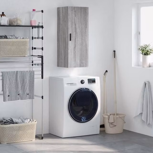Berkfield Home Wall Mounted Cabinet in Grey Sonoma, W/D/H: 34.5 x 34 x 90 cm