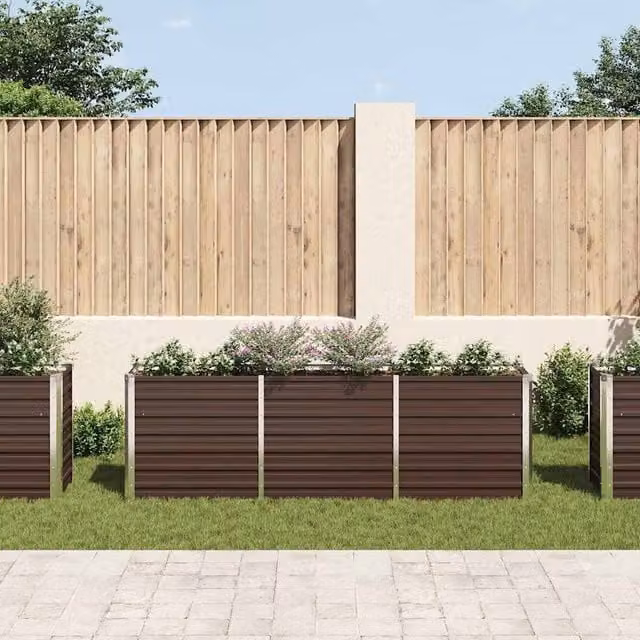 Berkfield Home Garden Galvanised Steel Raised Bed, Brown, W: 240 cm, D: 40 cm, H: 77 cm
