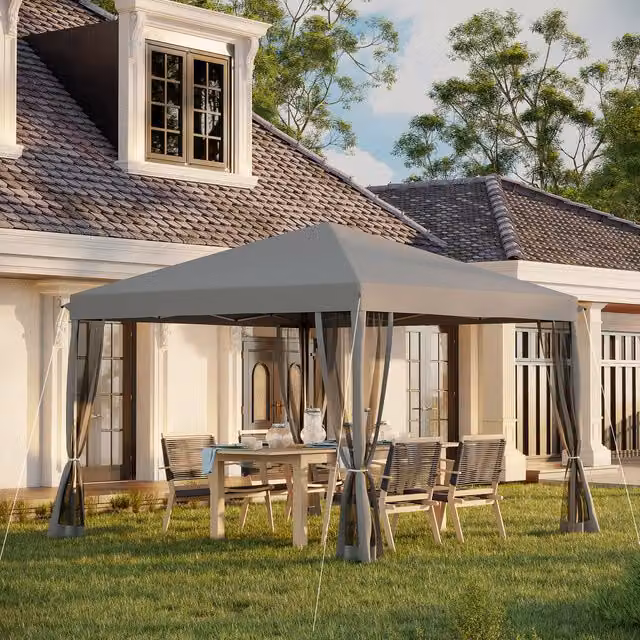 Outsunny Pop Up Garden Gazebo Tent with Mesh Sidewalls, Light Grey, W 300 cm x D 300 cm