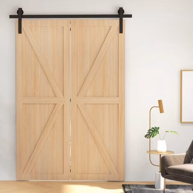 HOMCOM Bi-Folding Sliding Barn Door Hardware Kit, Black, Width: 152.5 cm