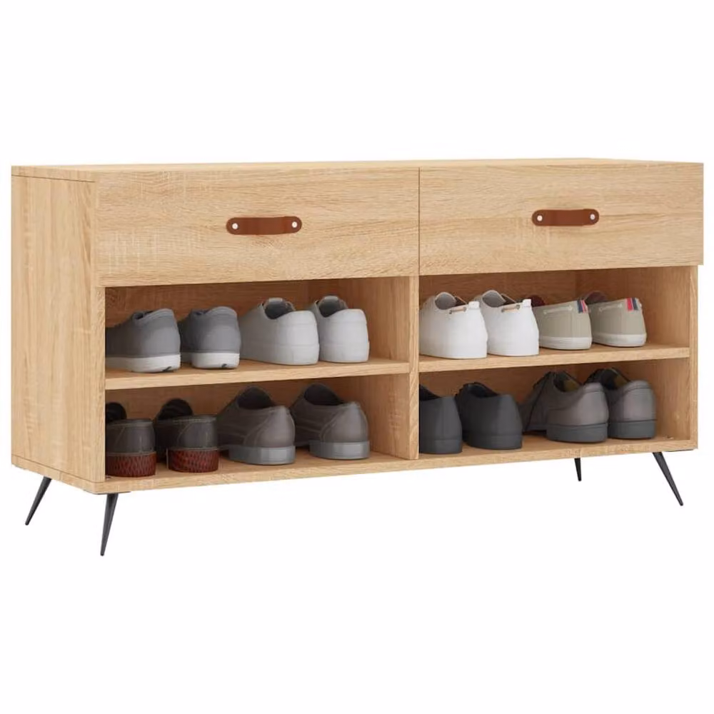 Berkfield Home Sonoma Oak Shoe Bench in Brown, W/D/H: 102 x 35 x 55 cm – 3