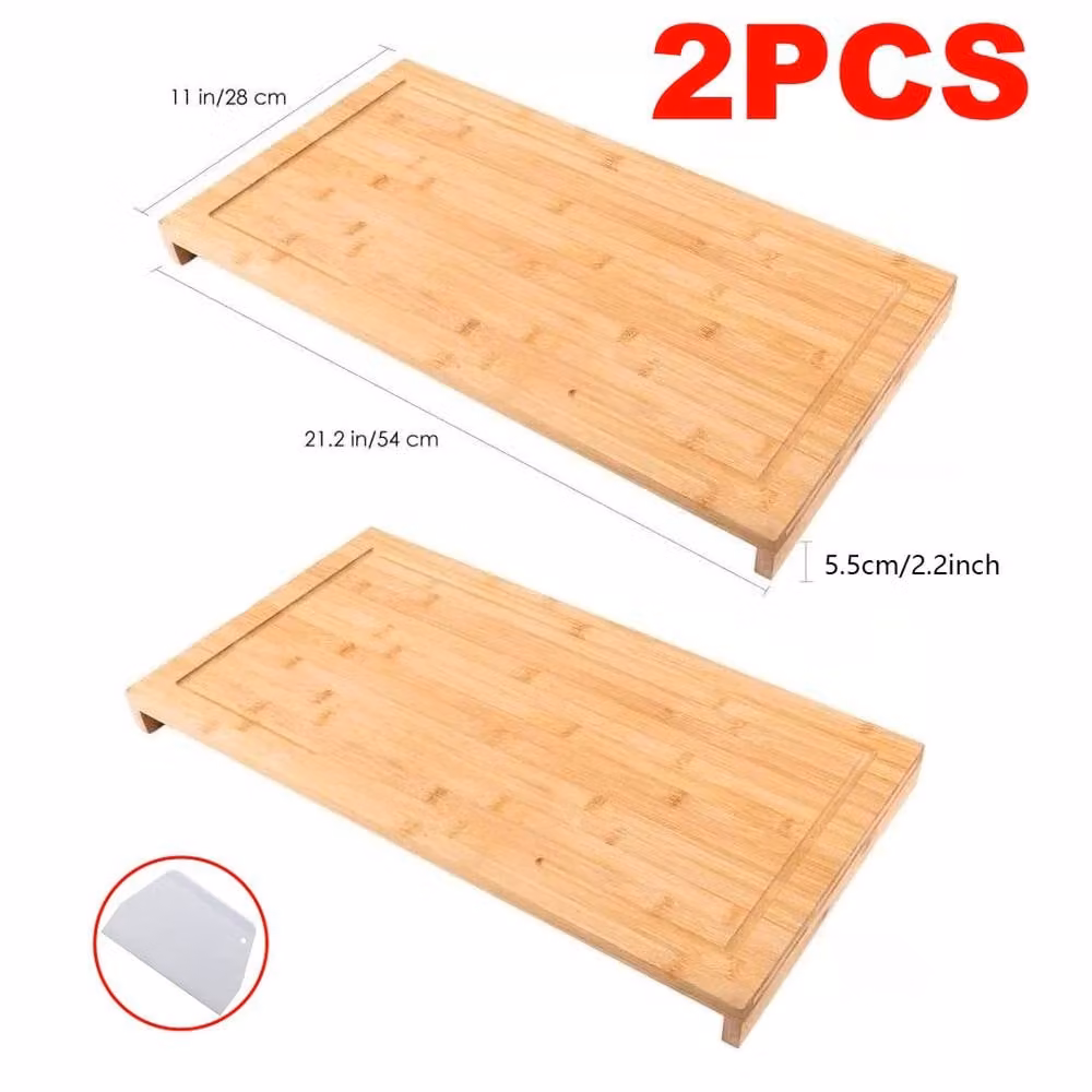 Havendro Set of 2 Rectangular Bamboo Chopping Boards and Worktop Savers in Beige and White – 2