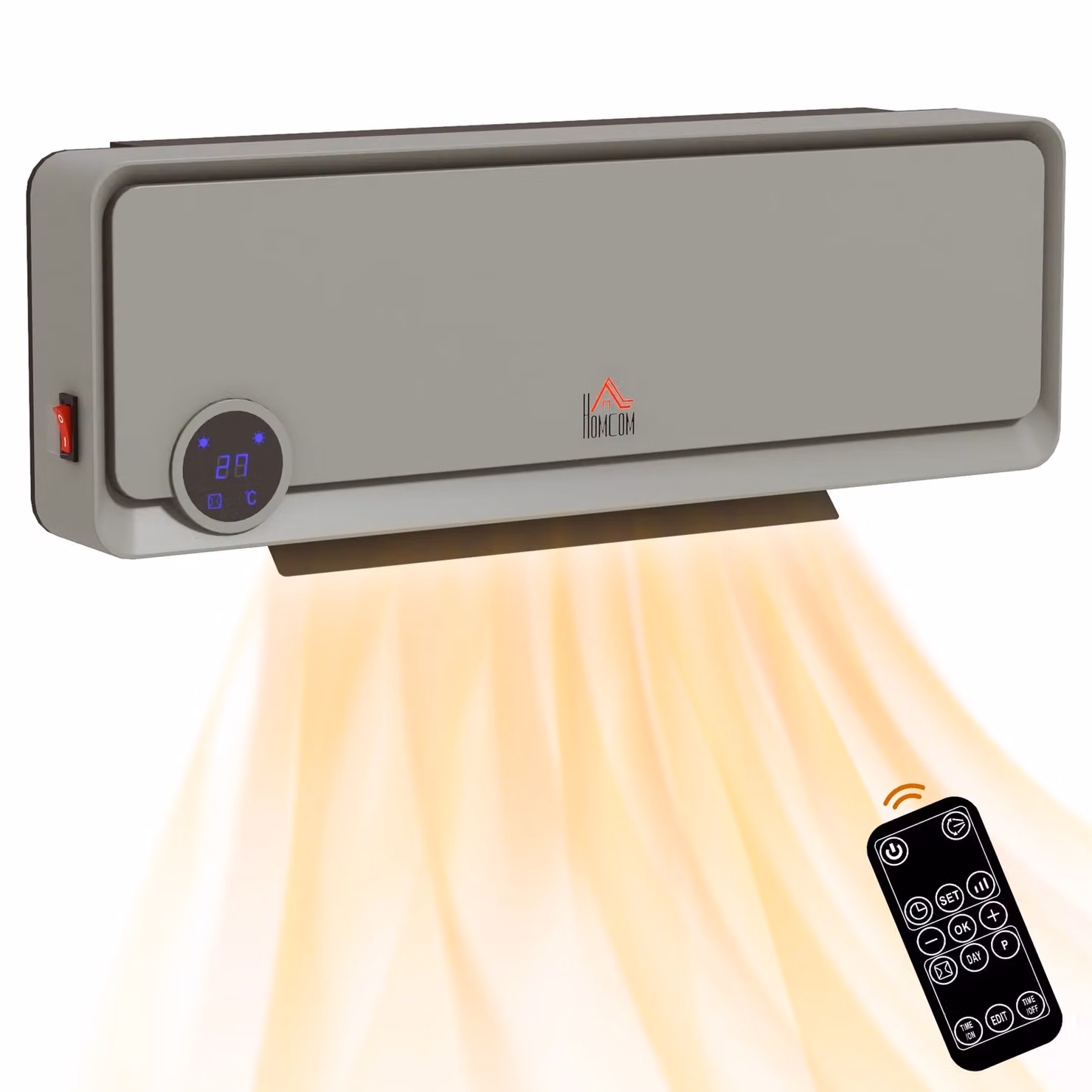 HOMCOM Wall Mounted Ceramic Fan Heater with Remote Control and Timer, 2000W, Grey – 2