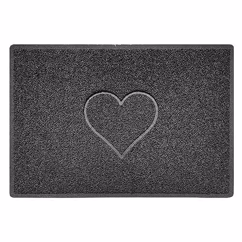 Nicoman Heart Embossed PVC Doormat, Dark Grey, W/D: 90 x 60 cm – 1