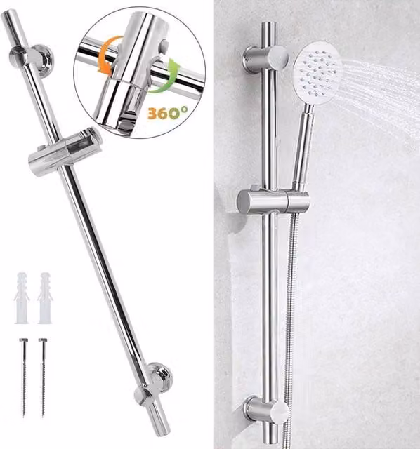 NESTLUNE Adjustable Shower Riser Rail Kit with Chrome Head Holder in Silver – 1