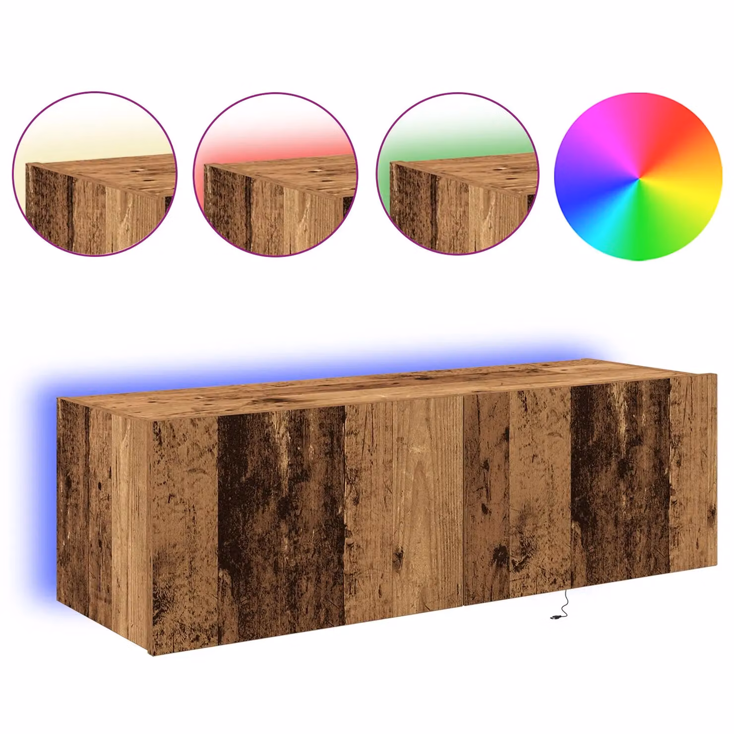 Berkfield Home Wall Mounted TV Cabinet with Integrated LED Lights in Brown Old Wood, W/D/H: 100 x 35 x 31 cm – 4