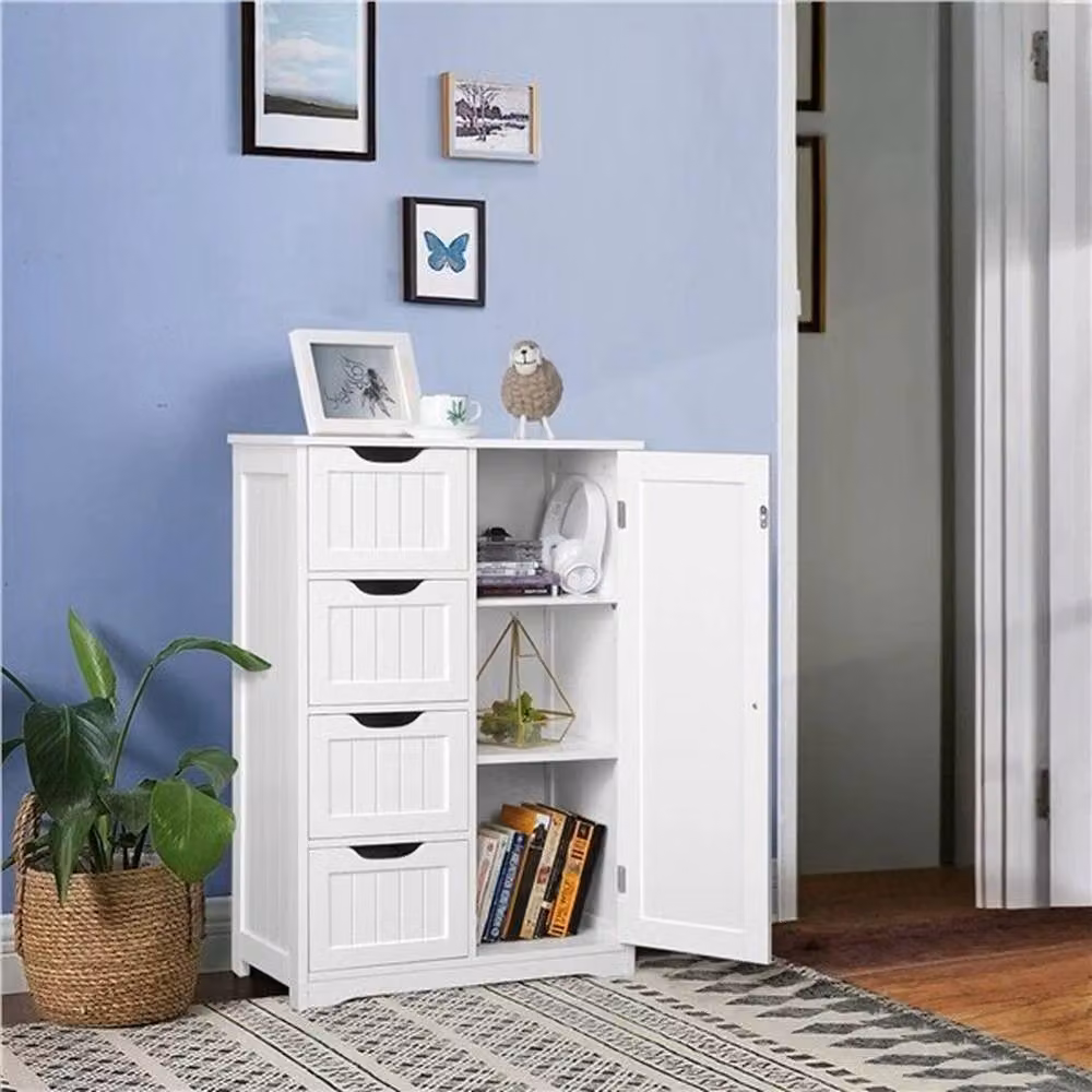 EONLION White Freestanding Bathroom and Kitchen Storage Cabinet with Internal Shelves and Hinged Doors – 3
