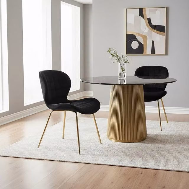 Orsina Modern Black Velvet Dining Chair with Gold Metal Legs
