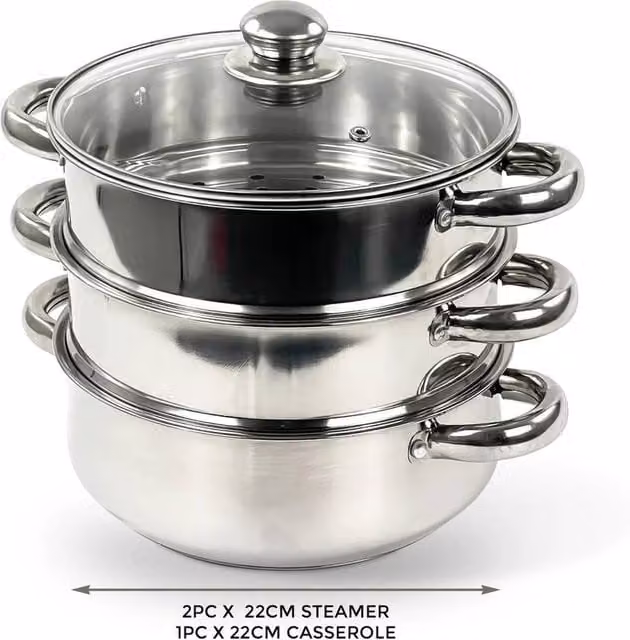 Flavora 3 Tier Stainless Steel Induction Hob Steamer Pot in Silver