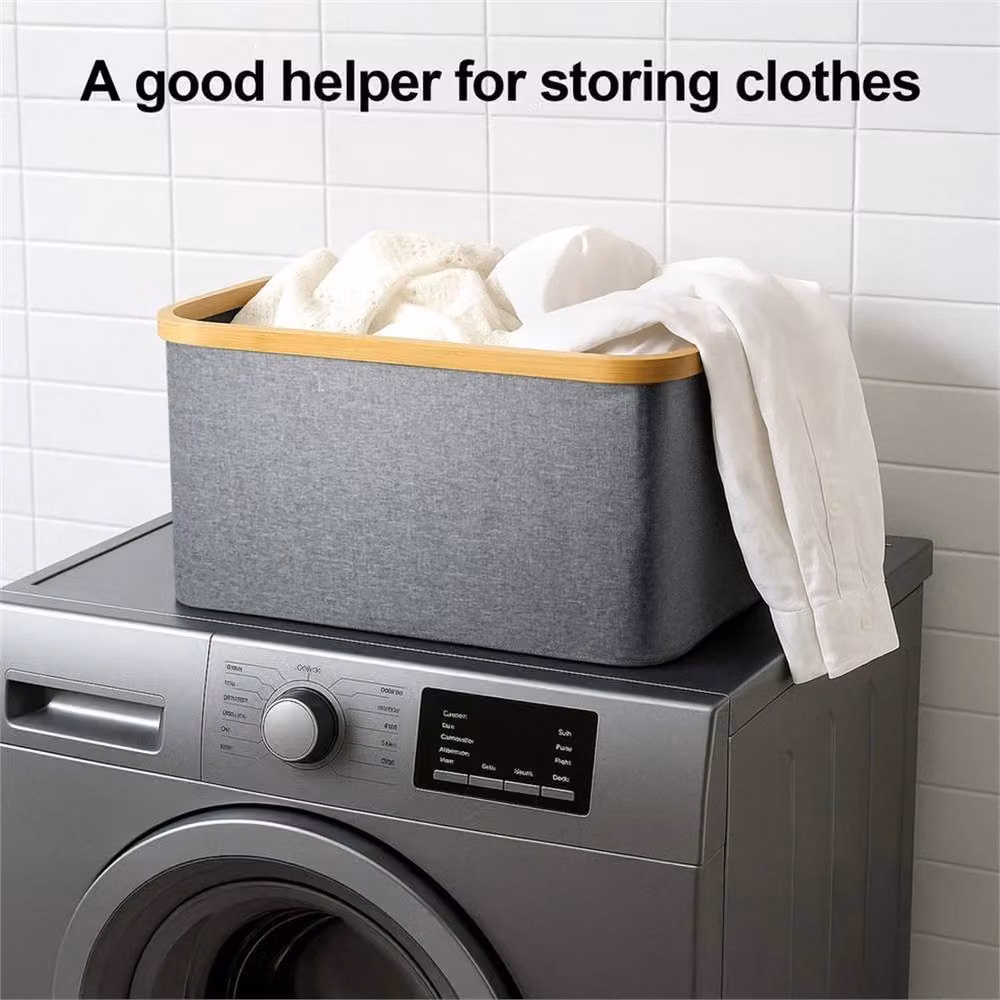 VOGREX Grey Foldable Laundry Basket 60L with Bamboo Fabric Clothes Hamper – 3
