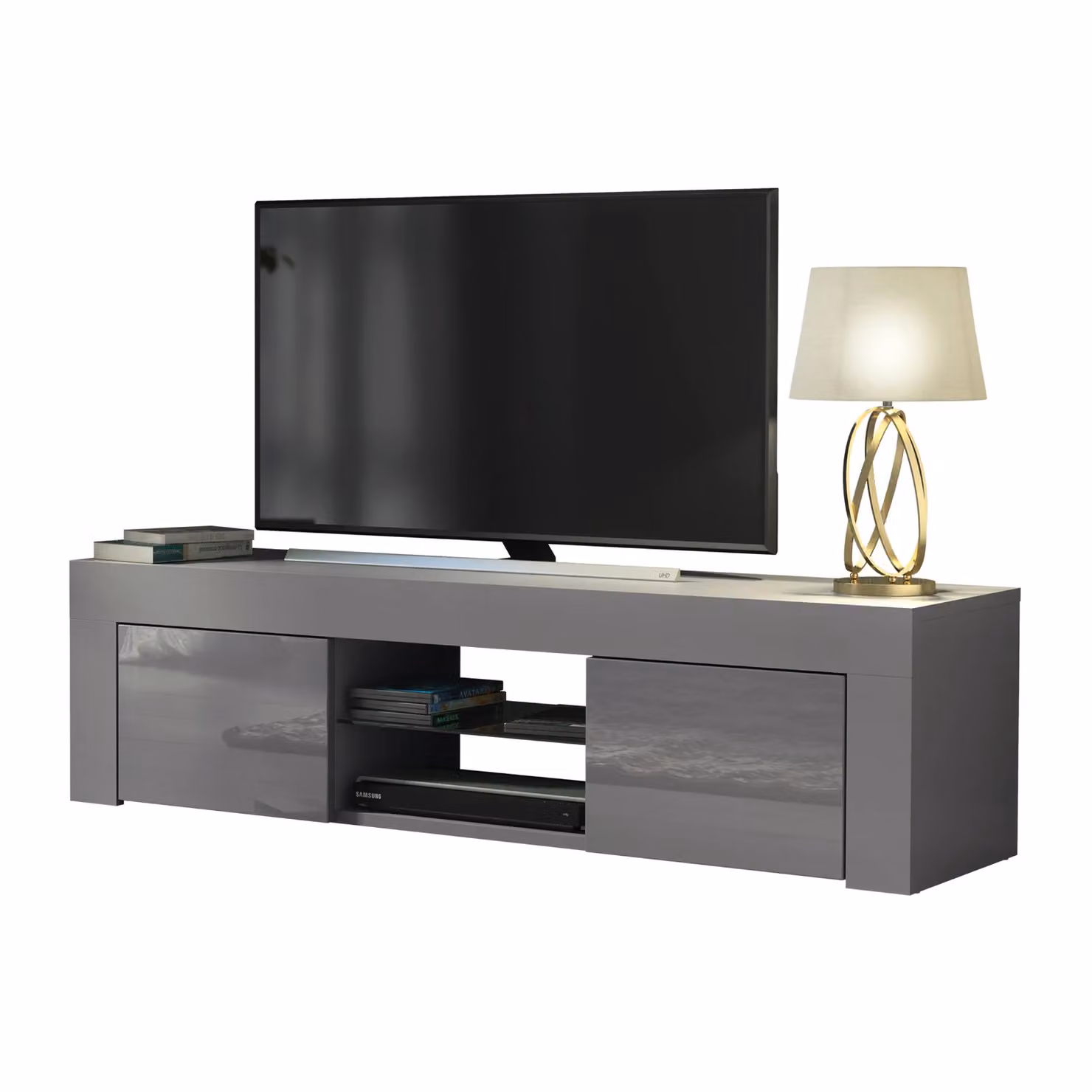 Creative Furniture Modern Glossy TV Unit in Grey, W/D/H: 130 x 35 x 35 cm – 2