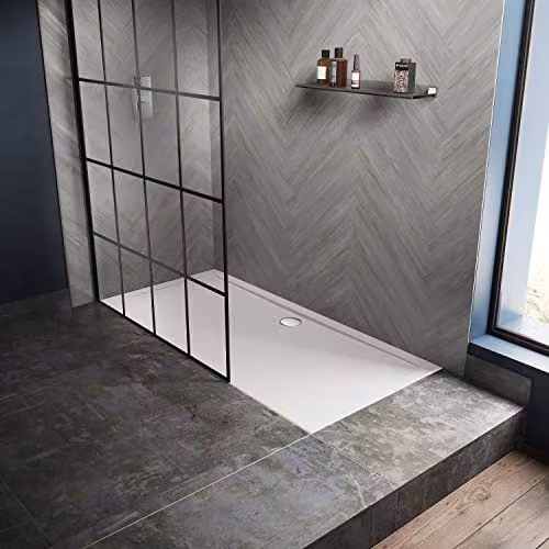 Nuie NTP016 Modern Rectangular Slimline Pearlstone Shower Tray, W: 1100 mm, D: 700 mm, H: 40 mm, Gloss White – 3