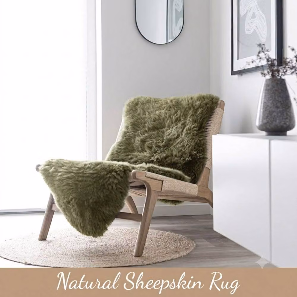 Infinity Leather Natural Wool Sheepskin Rug, Green, W: 180 cm, D: 60 cm – 3