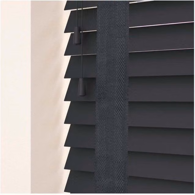 NewEdgeBlinds 50mm Real Wood Venetian Blind with Tapes, Slate Grey, W: 80 cm, H: 120 cm