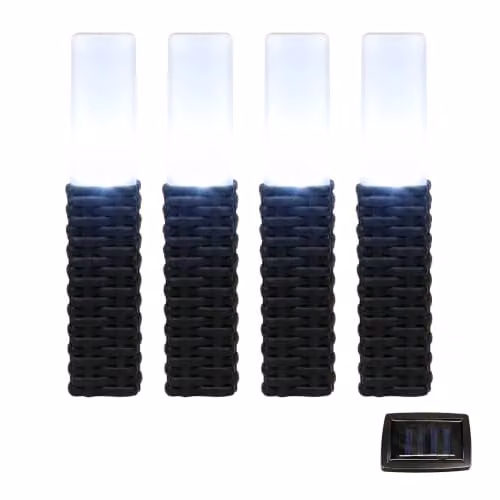 Gardenwize Pack of 4 Solar LED Rattan Stake Lights in Black – 6
