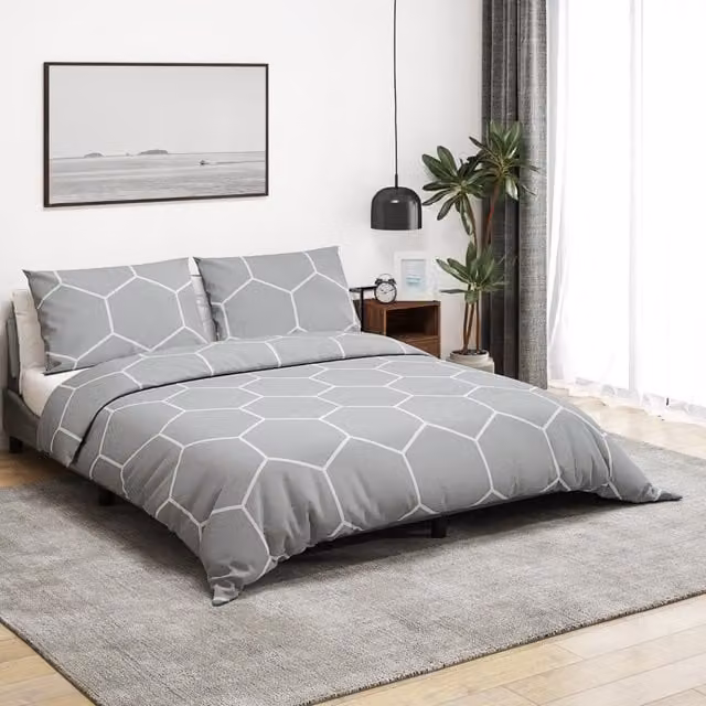 Berkfield Home Grey Cotton Duvet Cover and Pillowcase Set, W: 240 cm, H: 220 cm