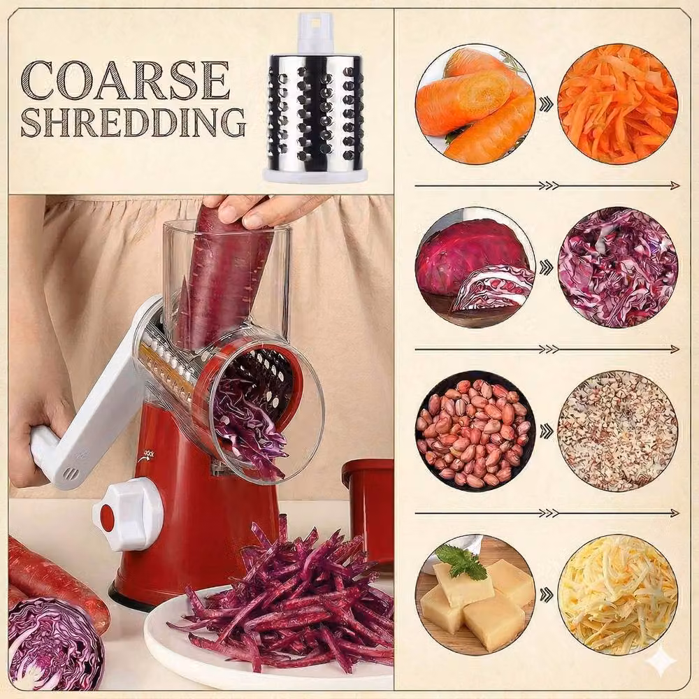 Dragodirect 3 in 1 Rotary Cheese Grater and Shredder with Handle, Red – 3