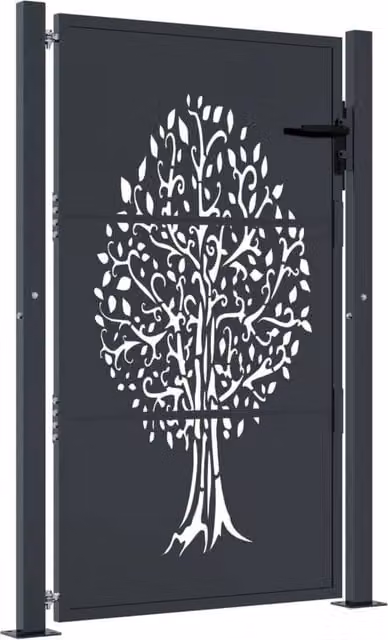 Berkfield Home Anthracite Steel Garden Gate with Tree Design, W: 105 cm, H: 130 cm – 1