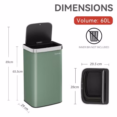 CozyLiving Automatic Motion Sensor Kitchen Bin with Soft Close Lid in Green, W/D/H: 39.0 x 65.5 x 29.5 cm – 2