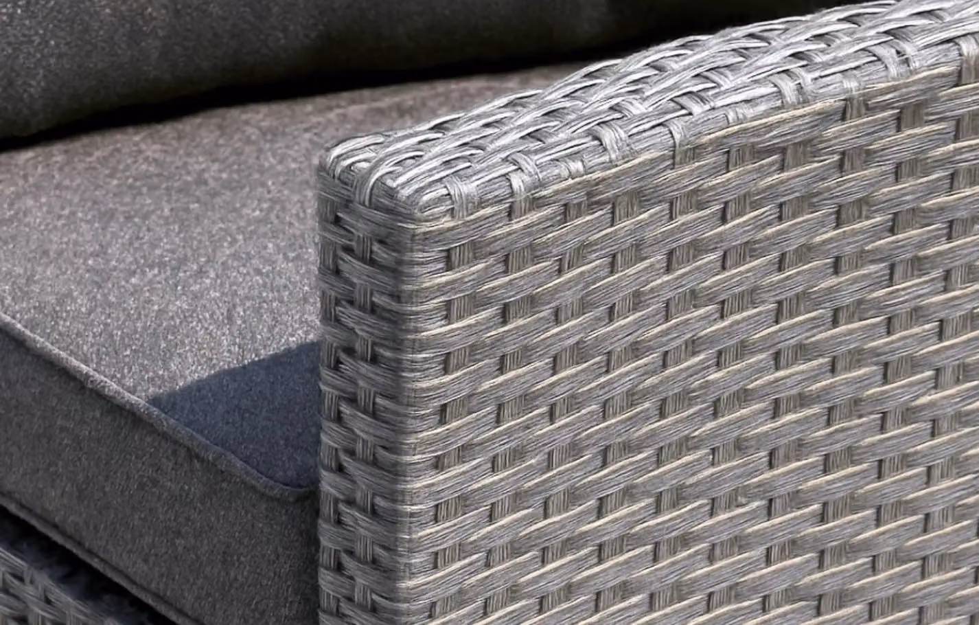 Mint Outdoor Stockholm L-Shape Rattan Garden Lounge Set in Grey with Armchair, Coffee Table and Ottoman – 2