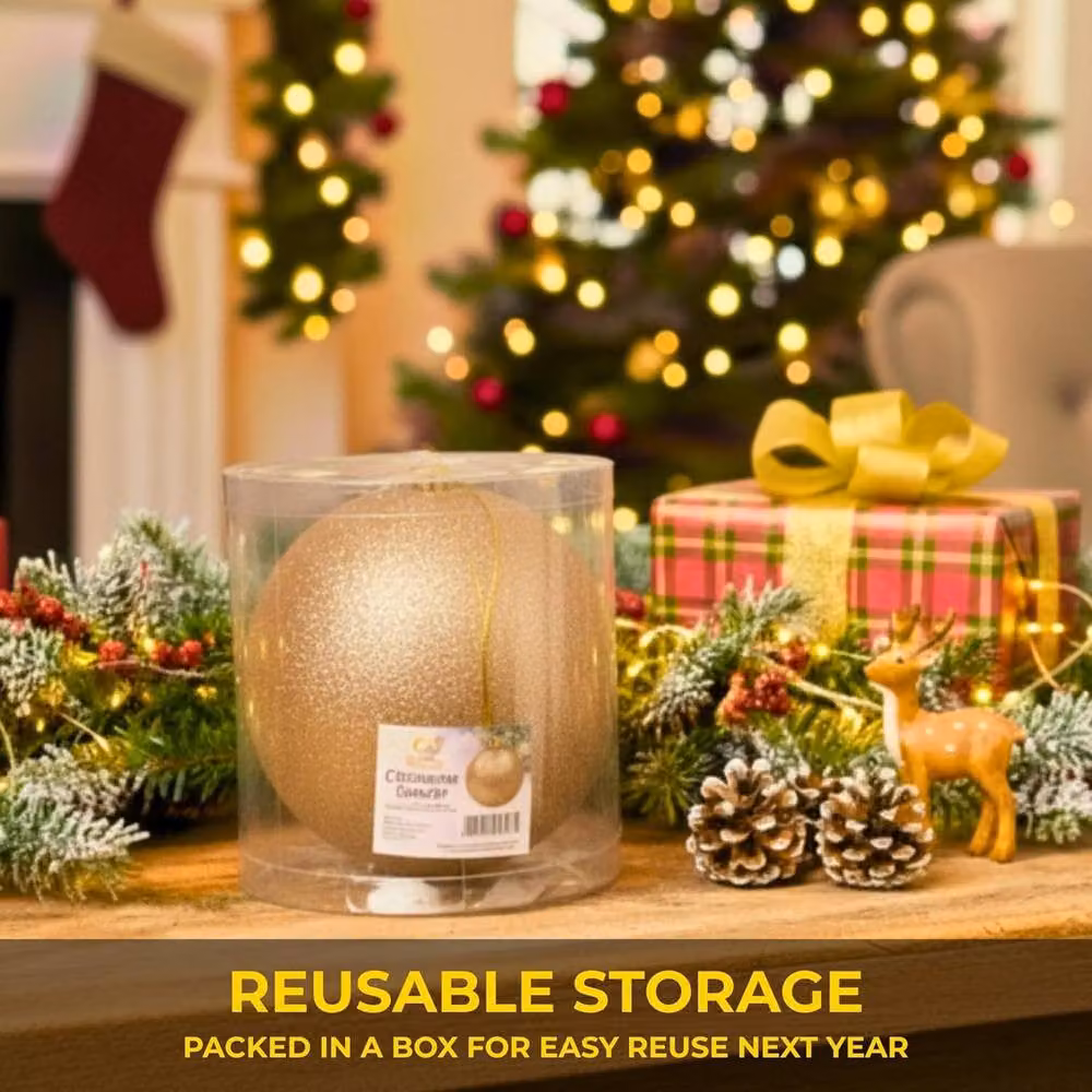 Shatchi 25cm Round Glitter Christmas Bauble in Champagne Gold – 4