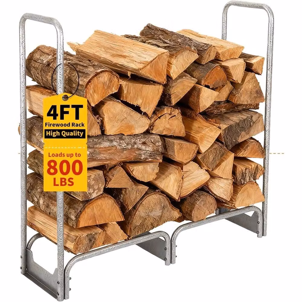 VOGREX Steel Firewood Log Rack with 600D Waterproof Cover in Grey – 3