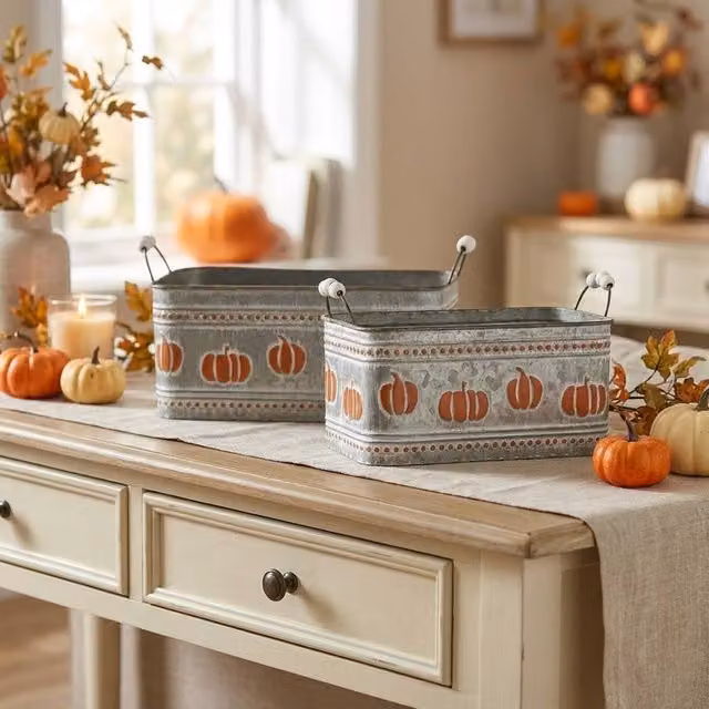 Garden Greatness Decorative Pumpkin Metal Troughs Set in Multicolour and Grey