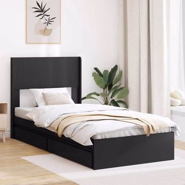 Berkfield Home Modern Bed Frame with Headboard and Side Compartment Storage in Black W/D/H: 190 x 75 x 75 cm – 1