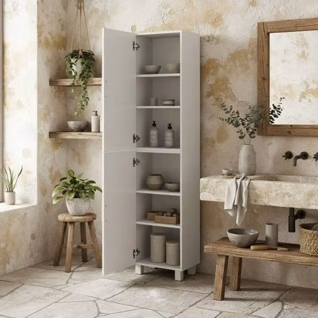 Wyld Haus Valatti Freestanding Tall Bathroom Storage Cabinet in White High Gloss, H 167.5 x W 40.0 x D 30.0 cm