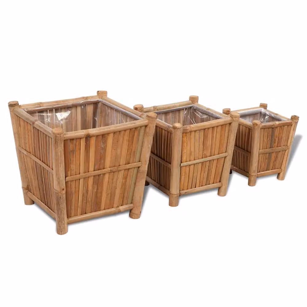 Berkfield Home Beautiful 3 Piece Bamboo Raised Bed with Nylon Lining in Brown – 2