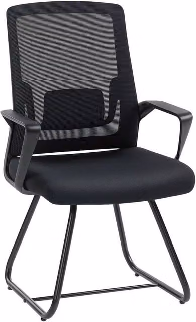 KORVIXA Black Mesh Back No-Wheel Office Meeting Chair with Armrests – 1