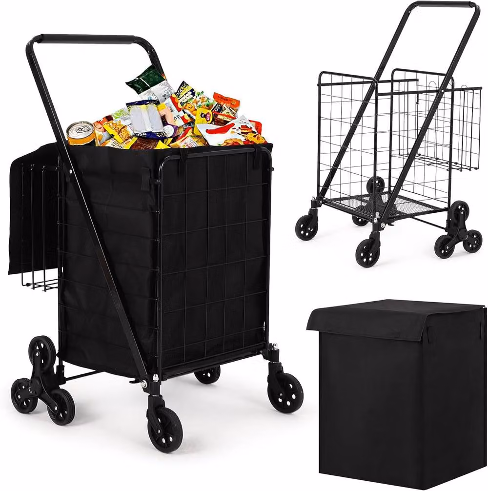 London Boutique Folding Collapsible Climbing Utility Shopping Cart with Basket Liner in Black – 2