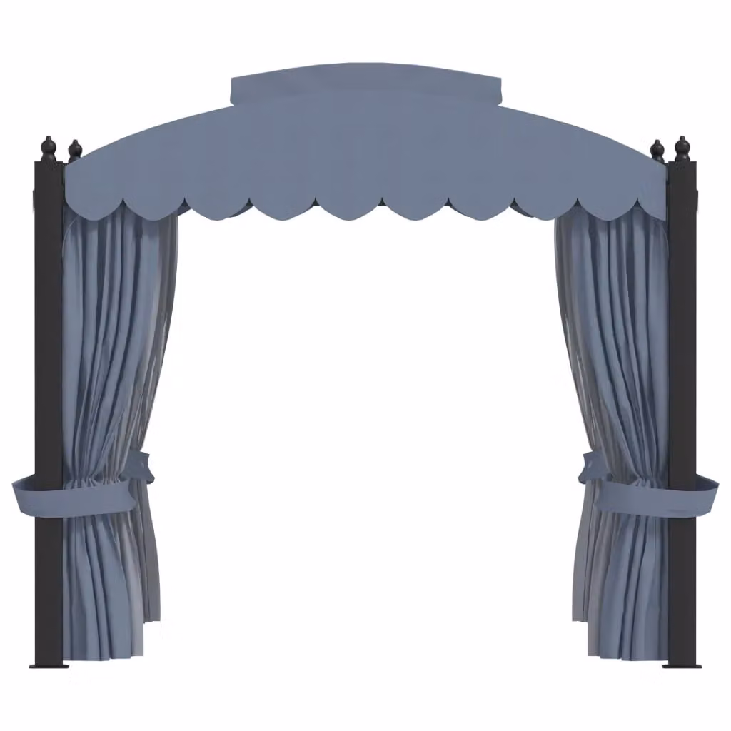 Berkfield Home Anthracite and Black Steel Gazebo with Curtains W: 400 cm, D: 300 cm – 2